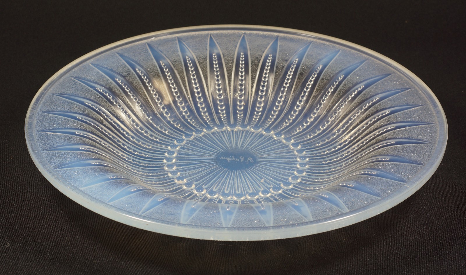 Appraisal: R Lalique Opalescent Glass low Bowl beaded pointed design -