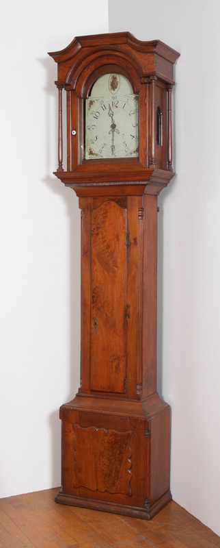 Appraisal: TH CENTURY MAHOGANY LONG CASE CLOCK Shaped pediment bonnet with