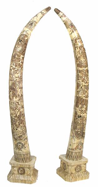 Appraisal: A pair of Chinese carved bone veneer and enameled tusk