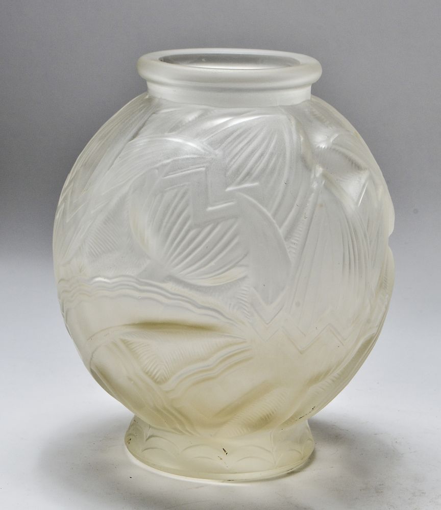 Appraisal: Lalique Art Deco Frosted Art Glass Vase Lalique Art Deco