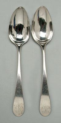 Appraisal: Pair Virginia coin silver spoons downturned oval end handles marked