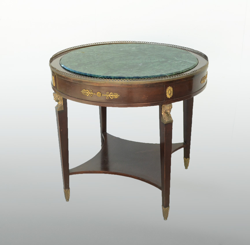 Appraisal: MAHOGANY MARBLE TOP ROUND OCCASIONAL TABLE Top with green variegated