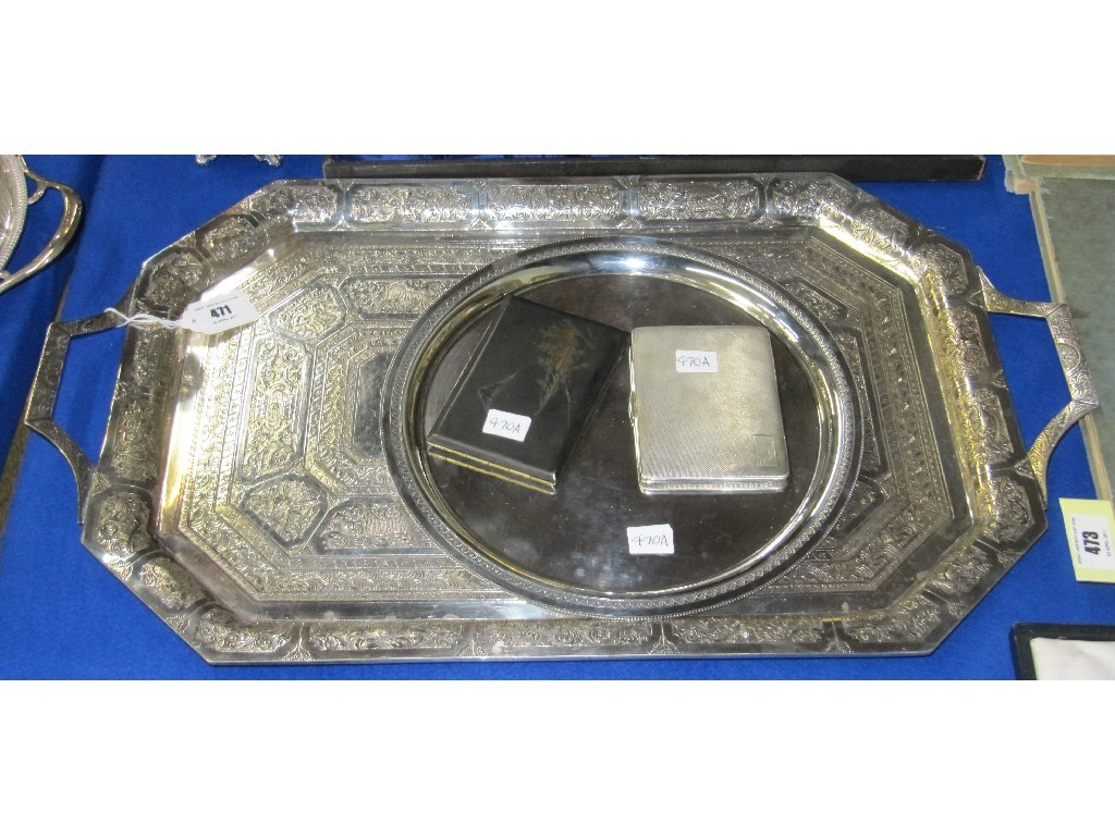 Appraisal: Eastern white metal tray silver cigarette tray and Japanese cigarette