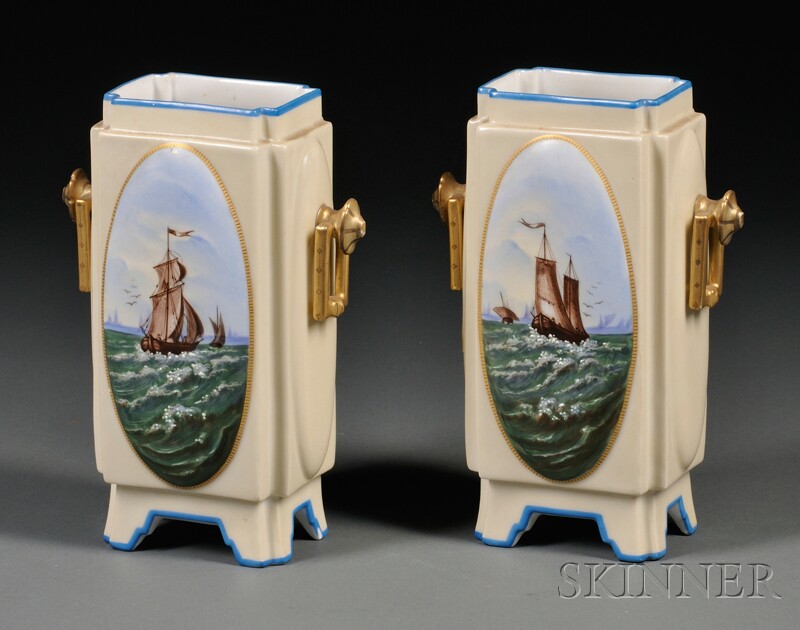 Appraisal: Pair of Porcelain Mantel Vases each rectangular with canted corners