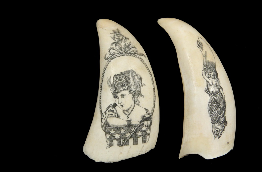 Appraisal: SCRIMSHAWN WHALE'S TEETH - Mid th c Fine Scrimshaw including