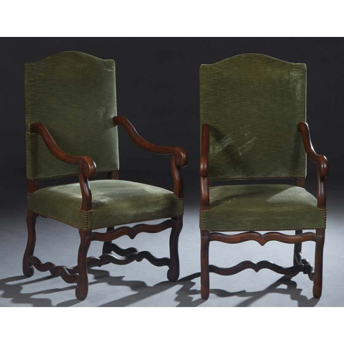 Appraisal: Pair of Louis XIII Style Carved Oak Fauteuils a la