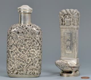 Appraisal: Chinese Export Silver Items Flask Miniature Bixi Stele st item