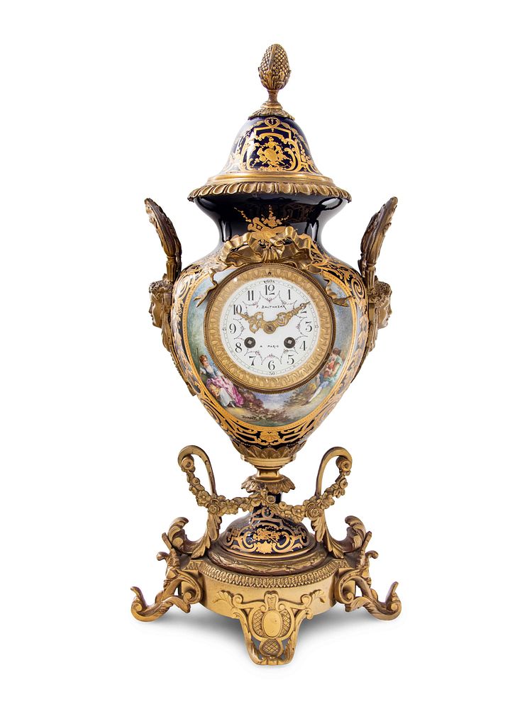 Appraisal: A Gilt Bronze Mounted Sevres Style Porcelain Urn-Form Clock A