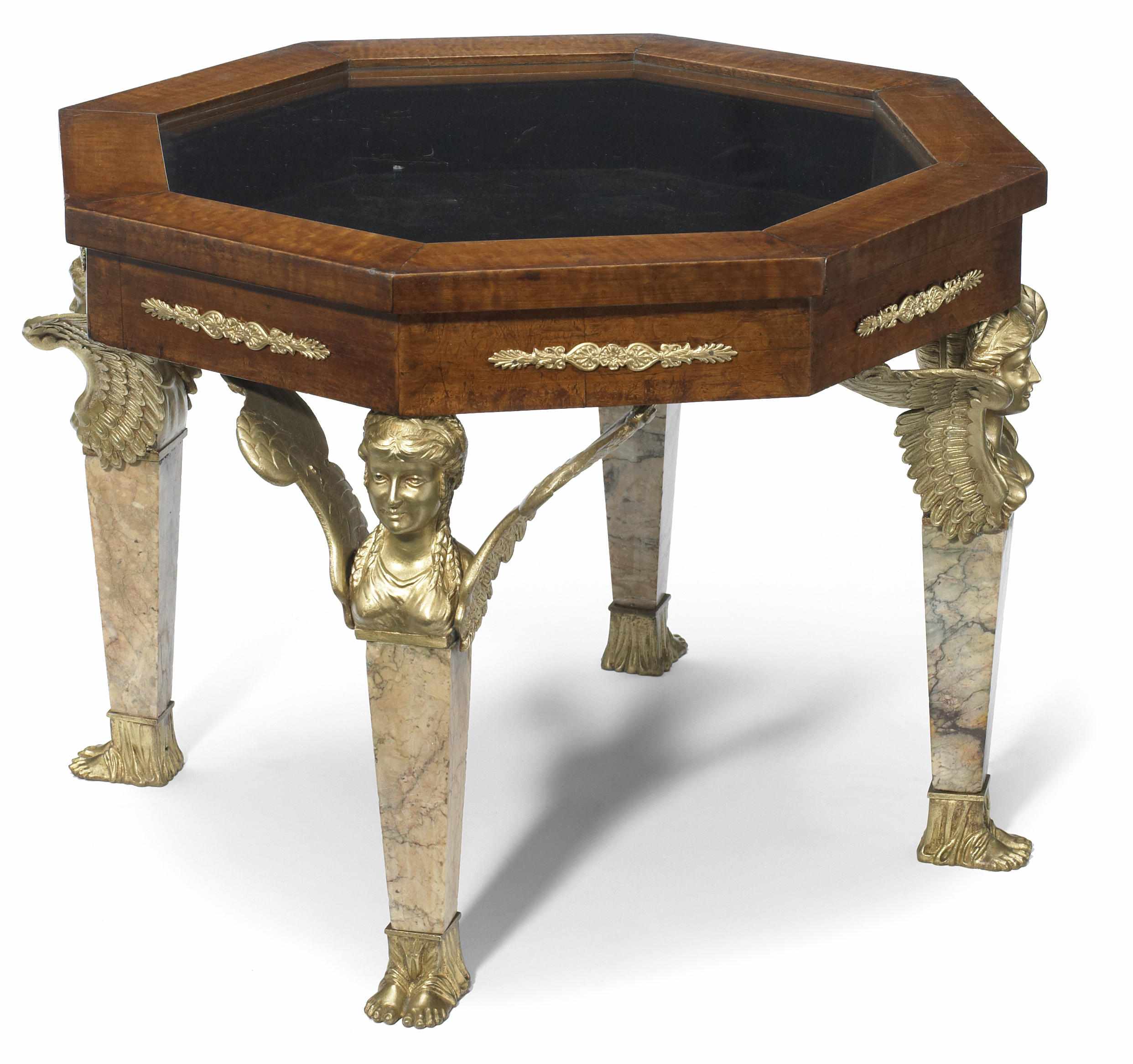 Appraisal: An Empire style gilt bronze marble and mahogany low bijouterie