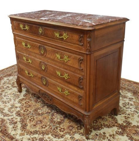 Appraisal: French Louis XV style marble-top walnut commode late th c