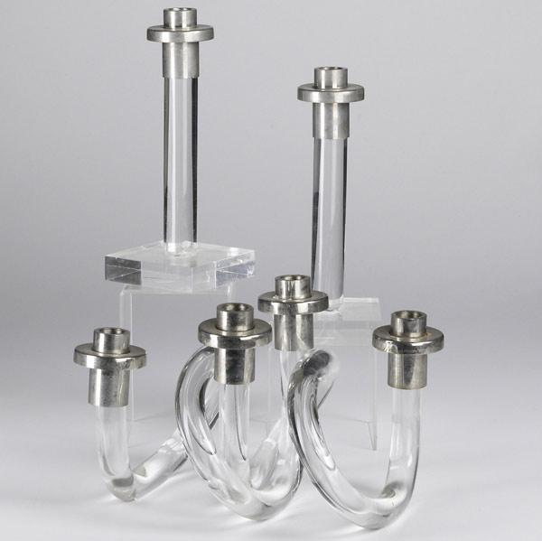 Appraisal: DOROTHY THORPE Pair of single candlesticks and a pair of