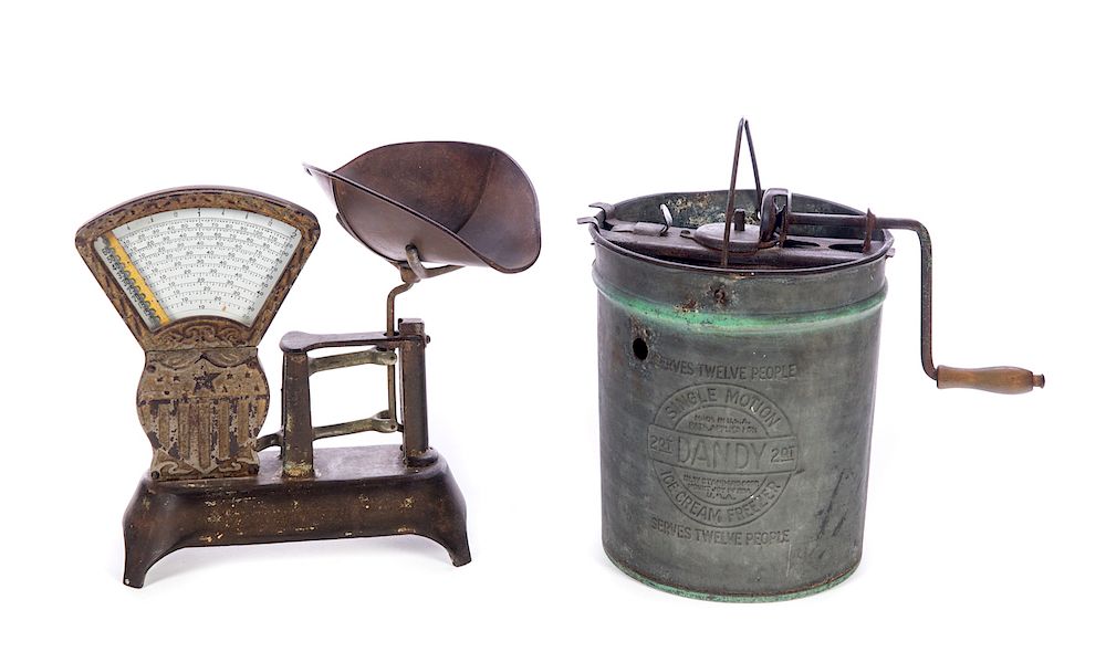 Appraisal: Dandy Mechanical Ice Cream Maker and Set of Scales Good