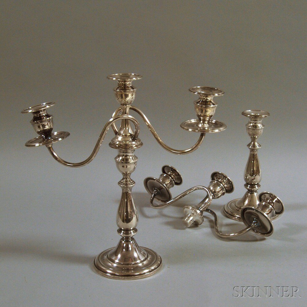 Appraisal: Pair of Matthews Weighted Sterling Silver Convertible Three-light Candelabra base