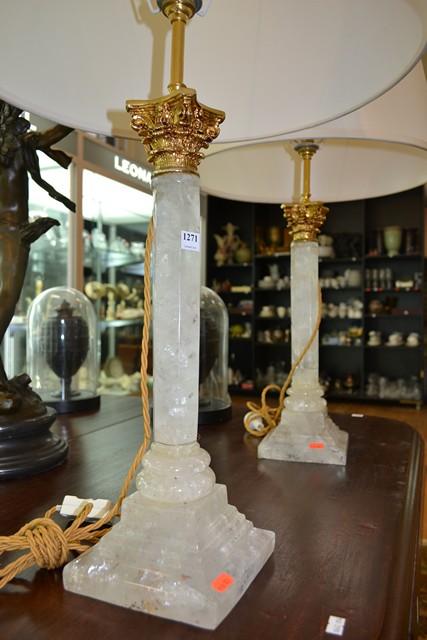 Appraisal: A PAIR OF CORINTHIAN SHAPED ROCK CRYSTAL LAMPS