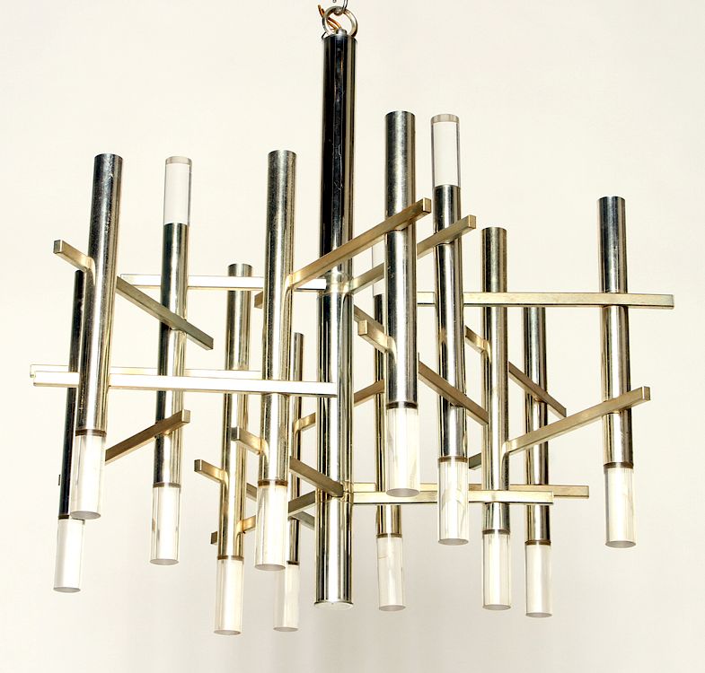 Appraisal: ITALIAN CHROME CHANDELIER BY GAETANO SCIOLARI A mid century modern