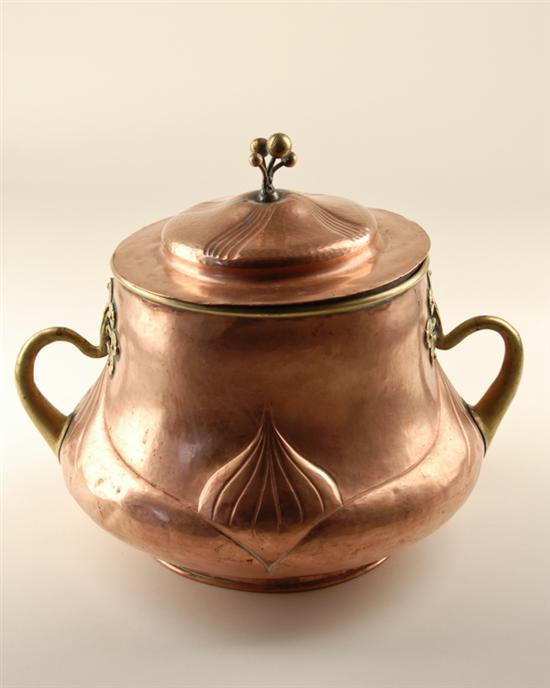 Appraisal: A German Art Nouveau Hammered Copper Punch Bowl lidded and