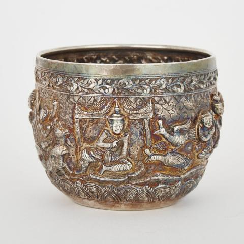 Appraisal: A Thai Silver Repouss Pot th Century Good condition patina