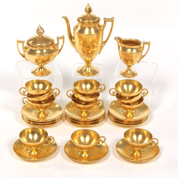 Appraisal: LIMOGES FRANCE HEALEY GOLD PORCELAIN GOLD COFFEE SERVICE FOR TWELVE