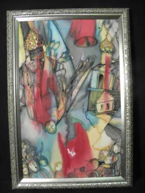 Appraisal: A framed abstract batik painting on fabric Signed lower right