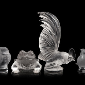 Appraisal: Four Lalique Sculptures Second Half th Century comprising a Coq