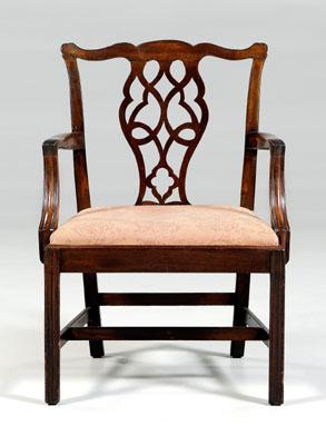 Appraisal: Chippendale mahogany open armchair arched crest and pierced splat molded