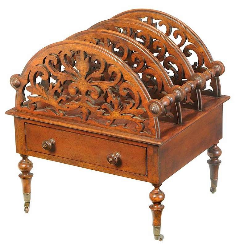 Appraisal: Regency Style Carved Mahogany Canterbury th st century four pierced