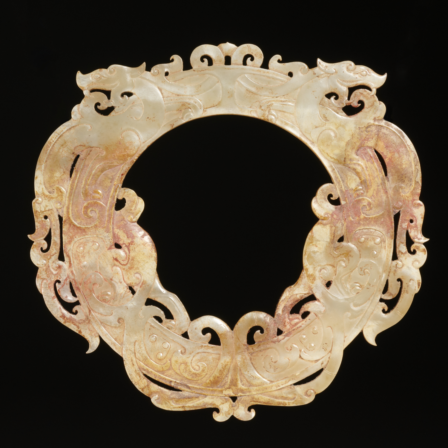 Appraisal: CHINESE HAN STYLE RUSSET JADE DRAGON BI DISC Possibly rd