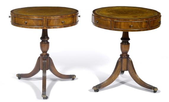 Appraisal: PAIR OF SIDE TABLES Regency style England Mahogany Top covered