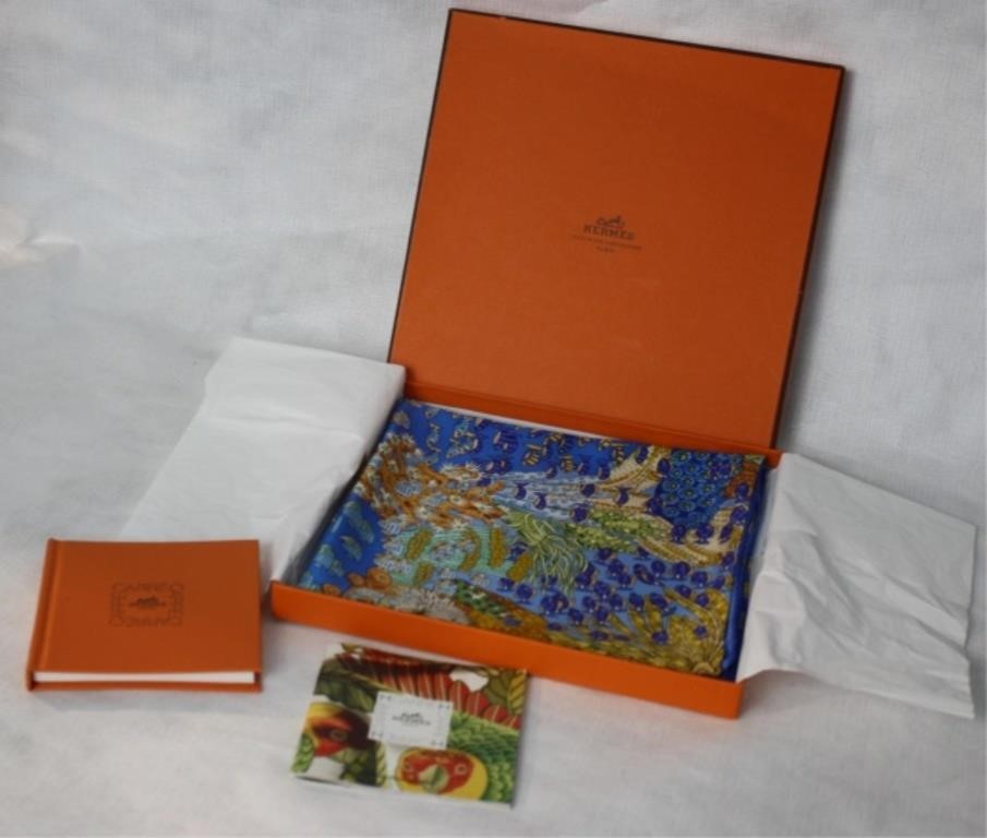 Appraisal: HERMES C ANNIE FAIVRE RENCONTRE OCEANE designer silk scarf in