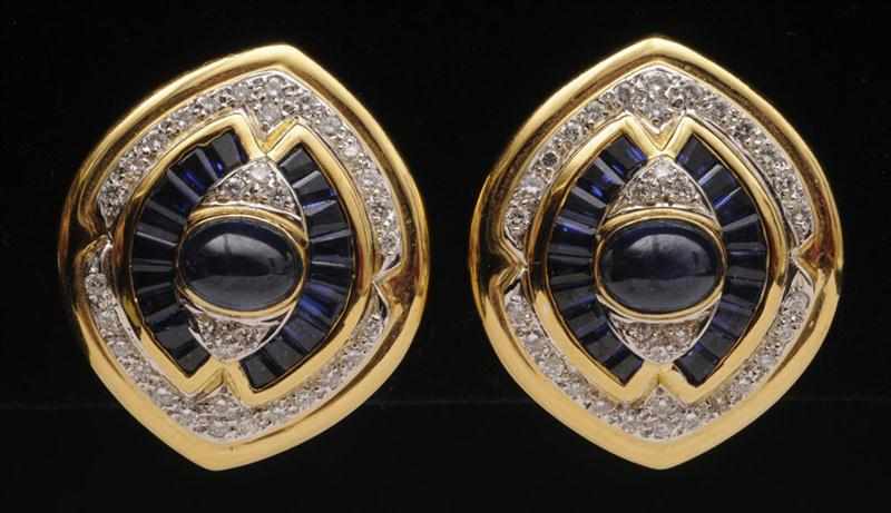 Appraisal: PAIR OF K GOLD SAPPHIRE AND DIAMOND EAR CLIPS x