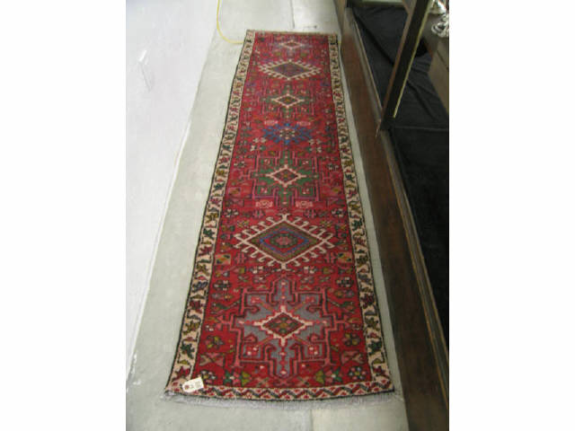 Appraisal: Heriz Persian Handmade Runner geometrics on red field ' x