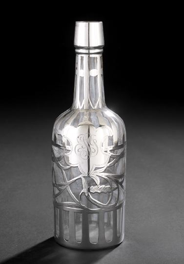 Appraisal: American Silver Deposit Glass Liquor Bottle first quarter th century