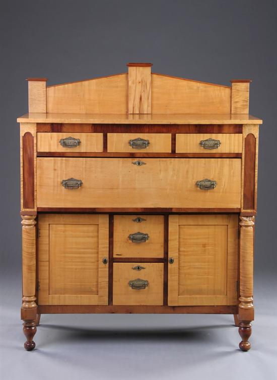 Appraisal: EMPIRE STYLE CHIMNEY-BACK DRESSER early-to-mid th century mixed woods Pedimented