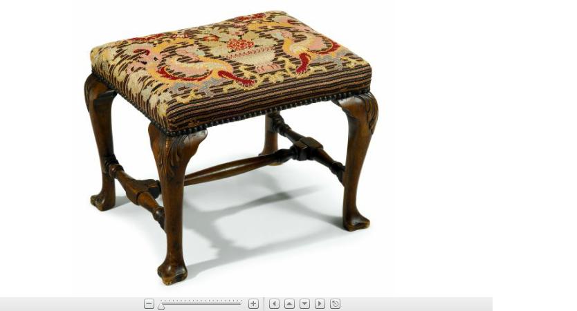 Appraisal: George II walnut stool the rectangular padded cushioned top over