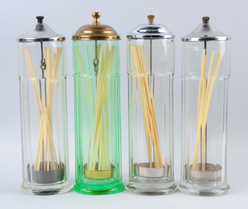 Appraisal: Lot Of Combination Glass Straw Holders These glass straw holders