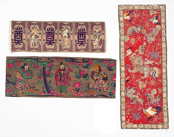 Appraisal: Three Chinese embroidered banners Including one depicting the 'three stellar