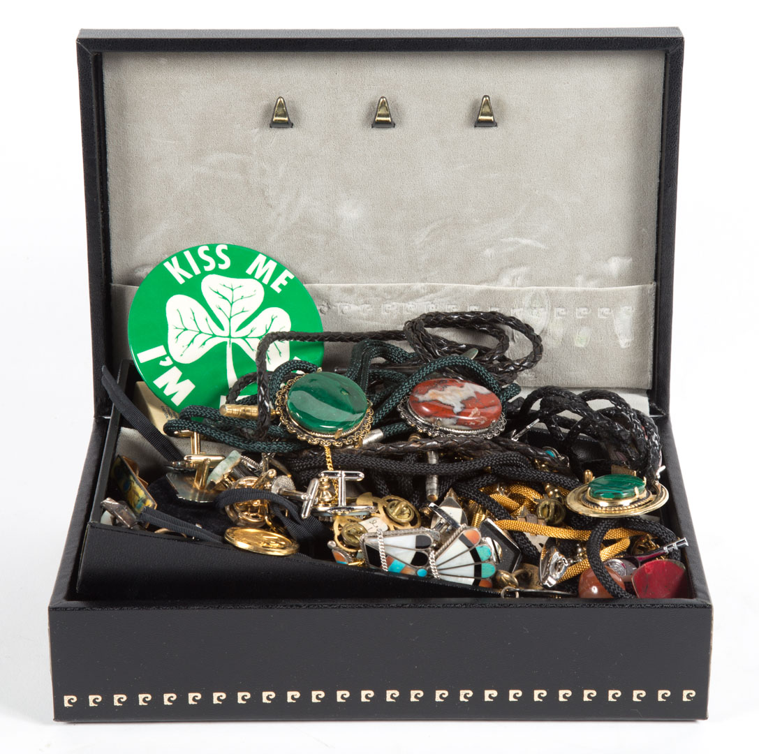 Appraisal: A Bag of Gentleman's Jewelry Pierre Cardin jewel box of