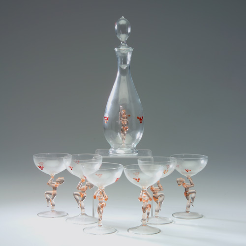 Appraisal: BIMINI Seven-piece glass stemware set consisting of a decanter and