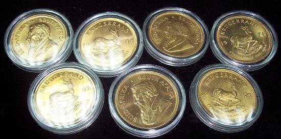 Appraisal: Seven Krugerrand gold coins various dates total weight gm oz