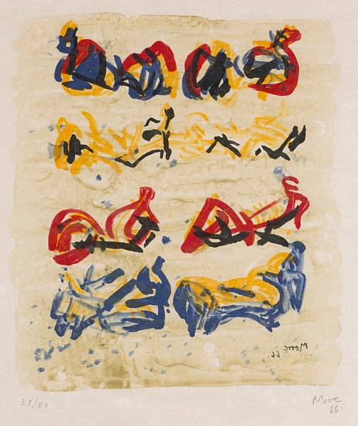 Appraisal: Henry Moore British - Eight Reclining Figures in Yellow Red