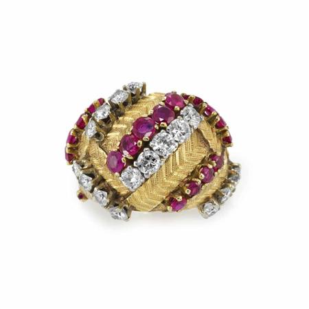 Appraisal: Gold Diamond and Ruby Bombe Ring Estimate -