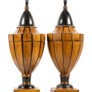 Appraisal: A Pair of Georgian Style Parcel Ebonized Cutlery Urns th