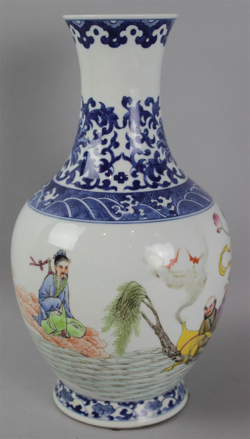 Appraisal: CHINESE UNDERGLAZE BLUE AND FAMILLE ROSE DECORATED VASE YONGZHENG SIX-CHARACTER