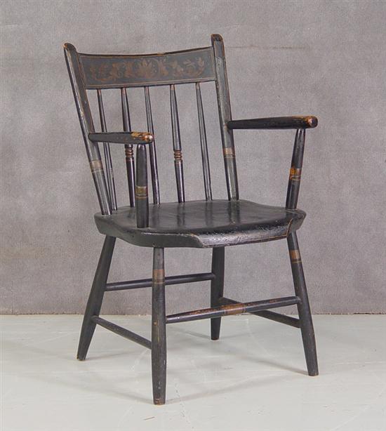 Appraisal: Windsor Armchair Early th Century Original black paint with stenciling