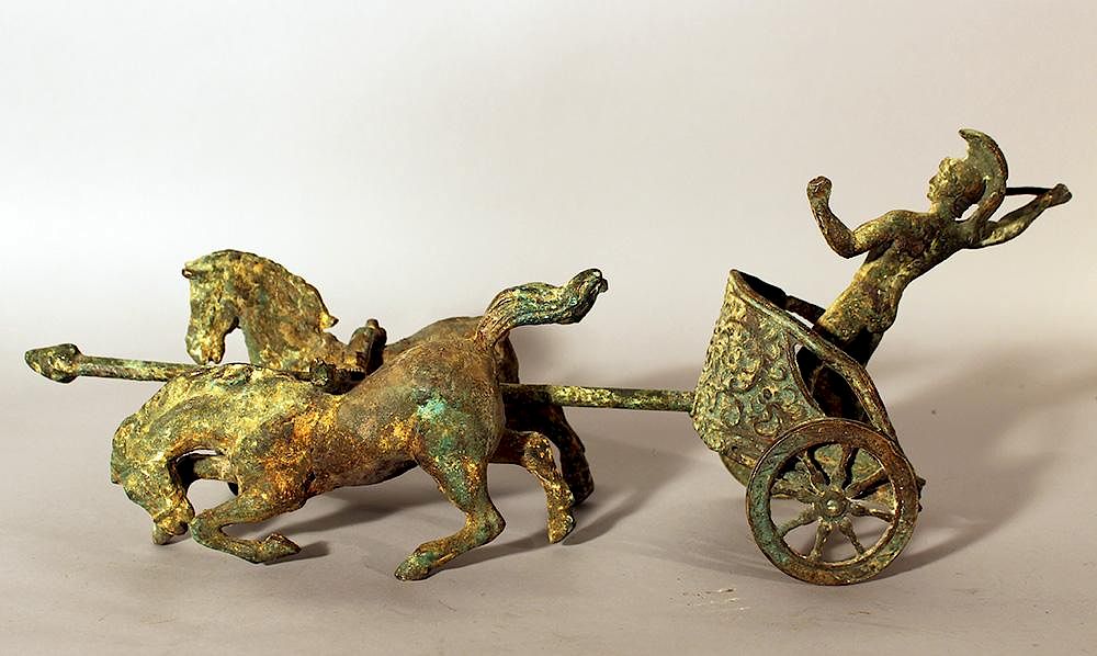 Appraisal: Chariot model Roman chariot model with two horses and a