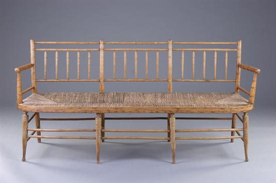 Appraisal: FEDERAL SQUARE-BACK WINDSOR SETTEE early th century mixed wood Double-bow