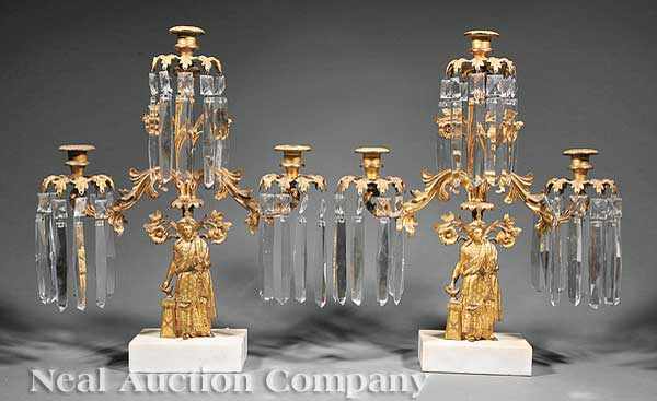 Appraisal: A Pair of American Gilt Brass Three-Light Girandoles mid- th