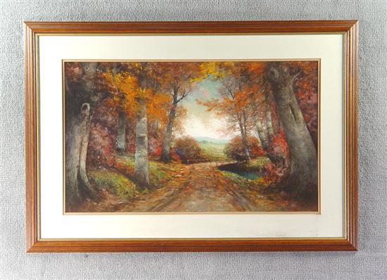 Appraisal: Pastel by Phillips Fall landscape with country road and bridge