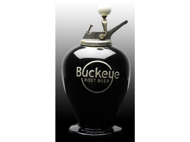 Appraisal: Black Buckeye Root Beer Ceramic Syrup Dispenser Description Inverted teardrop