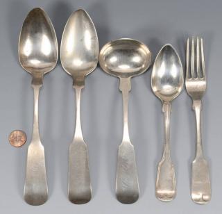 Appraisal: pcs AL Coin Silver Flatware Owen Wright Five articles of